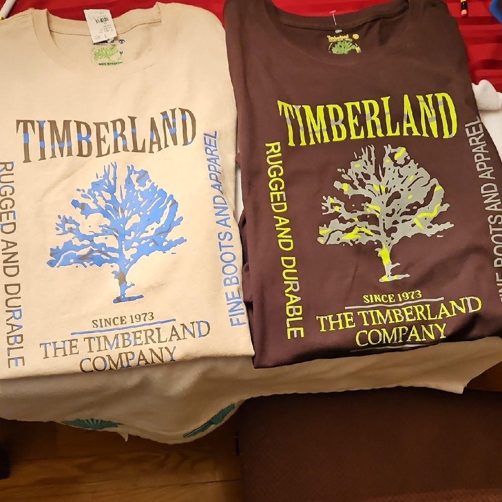 Timberland Short Sleeve Tees - Cream and Brown